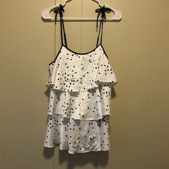 Kate Spade Satin Polka Dot Tiered Ruffle Chemise Tank Top Small - Picture 3 of 9